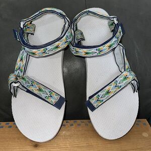 TEVA 13 Gray Blue Green Original Universal Mens Canvas Velcro Sandals
